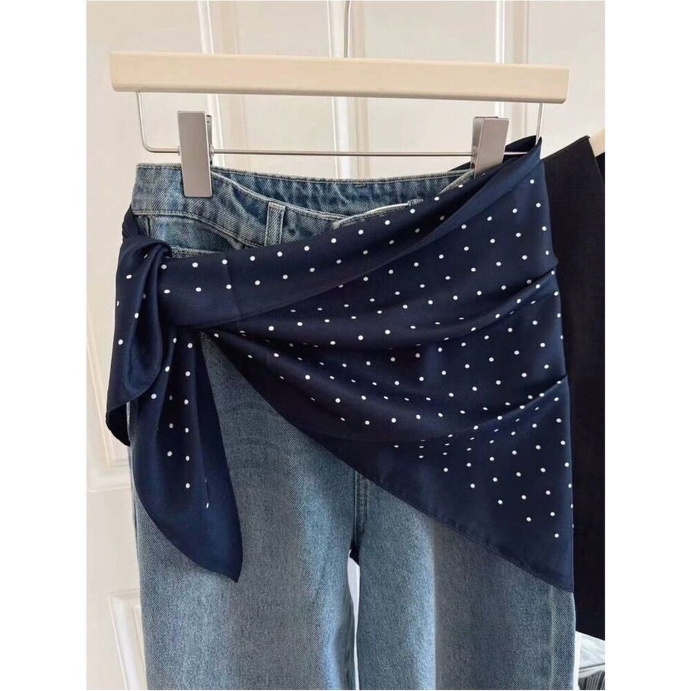 Navy Polka Dot Tie-Wrap Scarf A1987